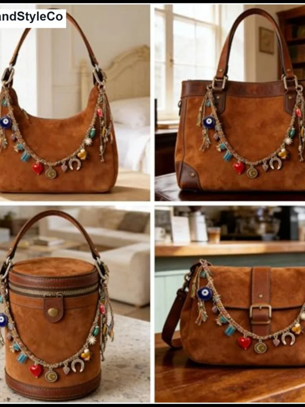 Vintage Beaded Chain Bag Charm Keychain